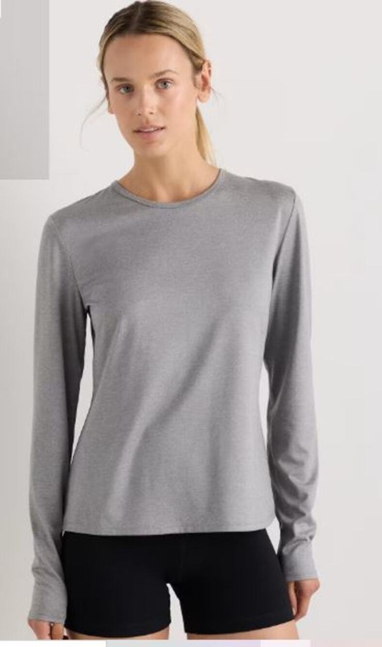 Quince Small Flowknit Breeze Long Sleeve Top Heather Granite Grey Crew Neck